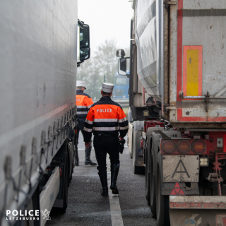 Gemeinsame Großkontrolle von Lastkraftwagen durch die deutsche und luxemburgische Polizei